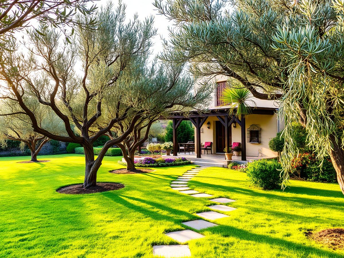 Jardim com oliveiras
